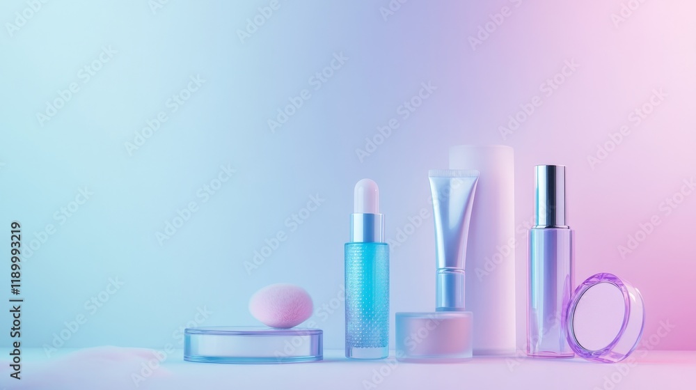 Modern Cosmetic Arrangement with Soft Pastel Background Colors Modern Cosmetic Arrangement with Soft Pastel Background Colors