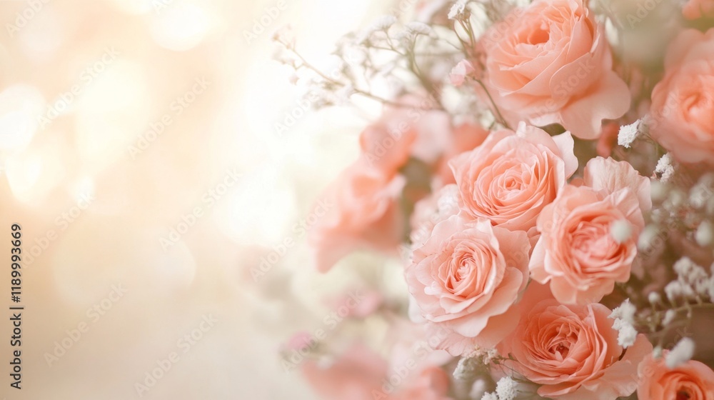 Soft Pink Roses Bouquet Arrangement with Delicate Background Soft Pink Roses Bouquet Arrangement with Delicate Background