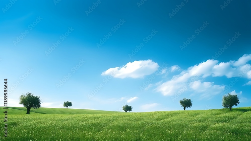 Serene Landscape Featuring Four Trees Under a Blue Sky Serene Landscape Featuring Four Trees Under a Blue Sky
