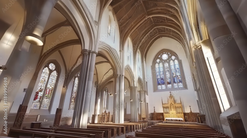 Fototapeta premium Grand church interior, serene light