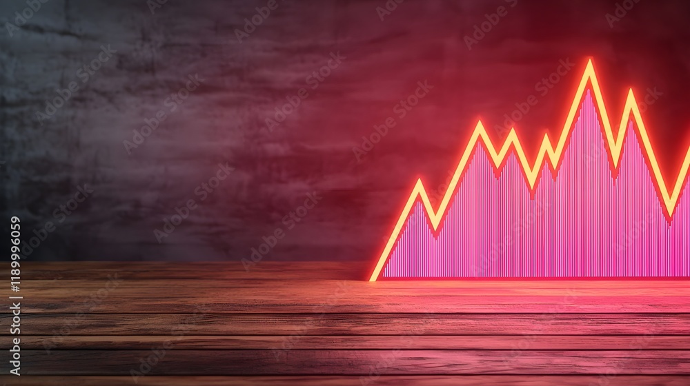 Fototapeta premium Vibrant Neon Graph Displaying Rising Trends on Dark Background