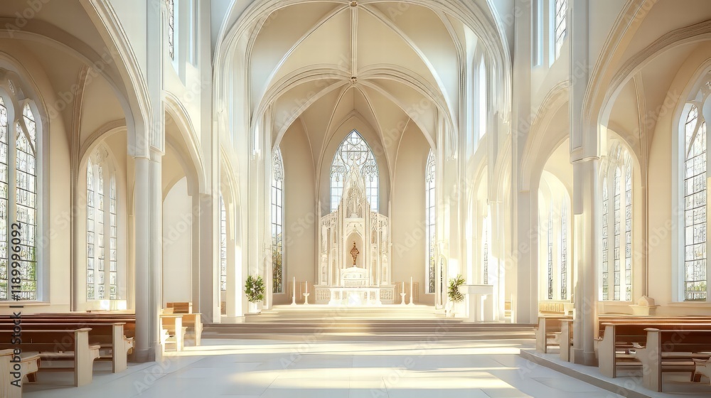 Fototapeta premium Serene church interior bathed in light