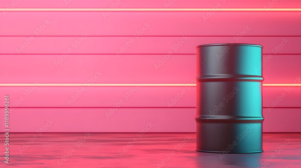 Black Barrel with Neon Pink Wall and Colorful Lighting in Modern Space Black Barrel with Neon Pink Wall and Colorful Lighting in Modern Space