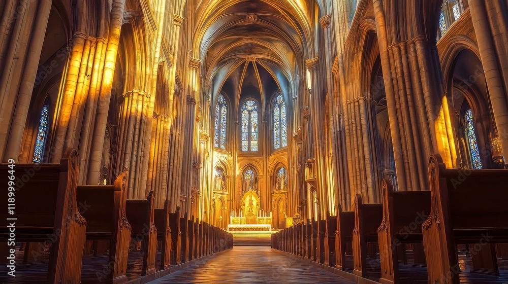Fototapeta premium Sunlit Cathedral Interior Grandeur