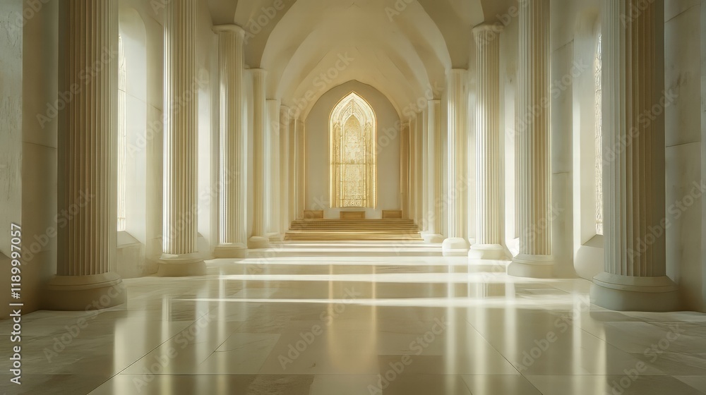 Naklejka premium Sunlit classical hall with columns