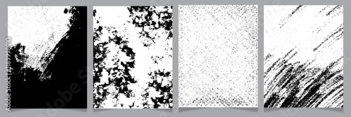 Collection of High Contrast Black and White Grunge Texture Designs. grunge textures set Object to Create grunge,splattered ,dirty effect .Various distressed backgrounds for your design.