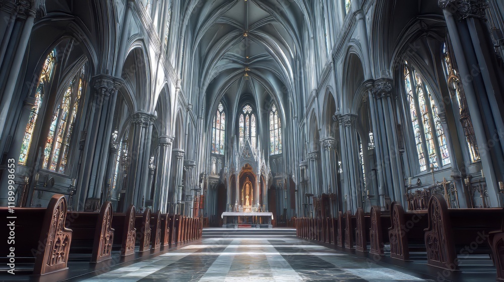 Fototapeta premium Grandiose church interior, serene and calm.