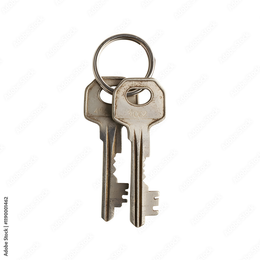 Two Metal Keys on White Background Symbolizing Security and Access Two Metal Keys on White Background Symbolizing Security and Access