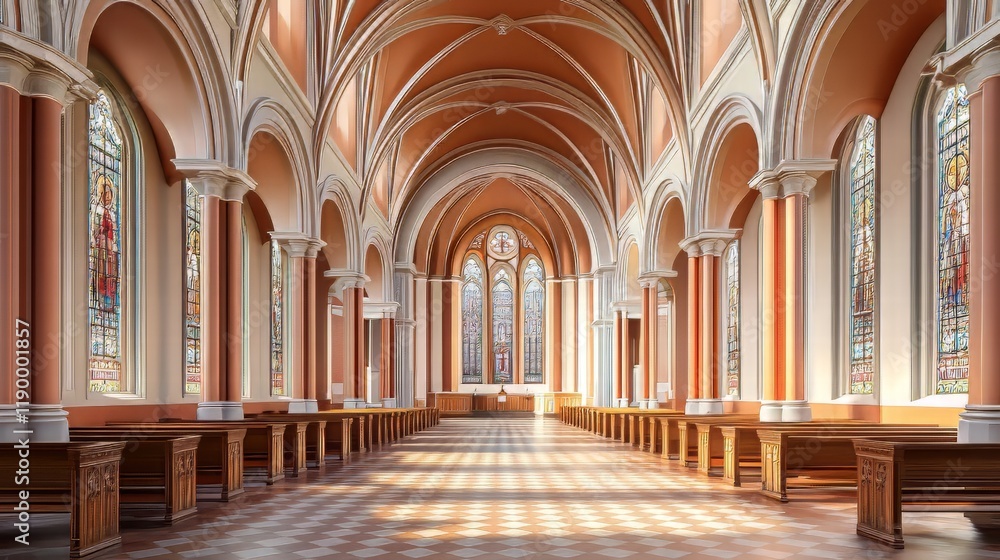 Fototapeta premium Grand church interior with stained glass