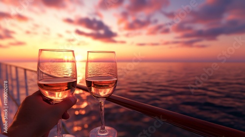 Romantic sunset toast on a cruise ship.