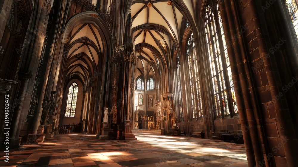 Fototapeta premium Sunlit Gothic cathedral interior