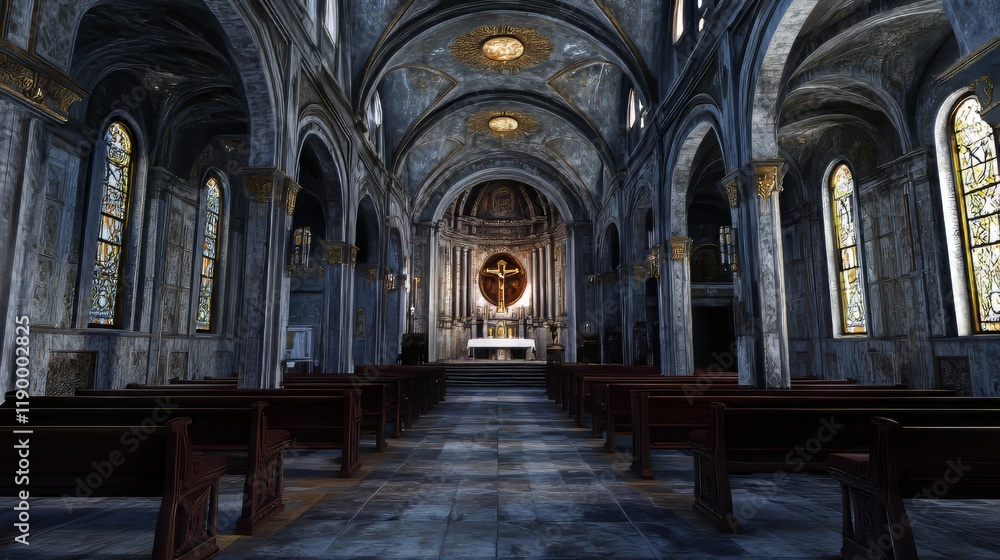 Fototapeta premium Grand church interior, peaceful and serene.