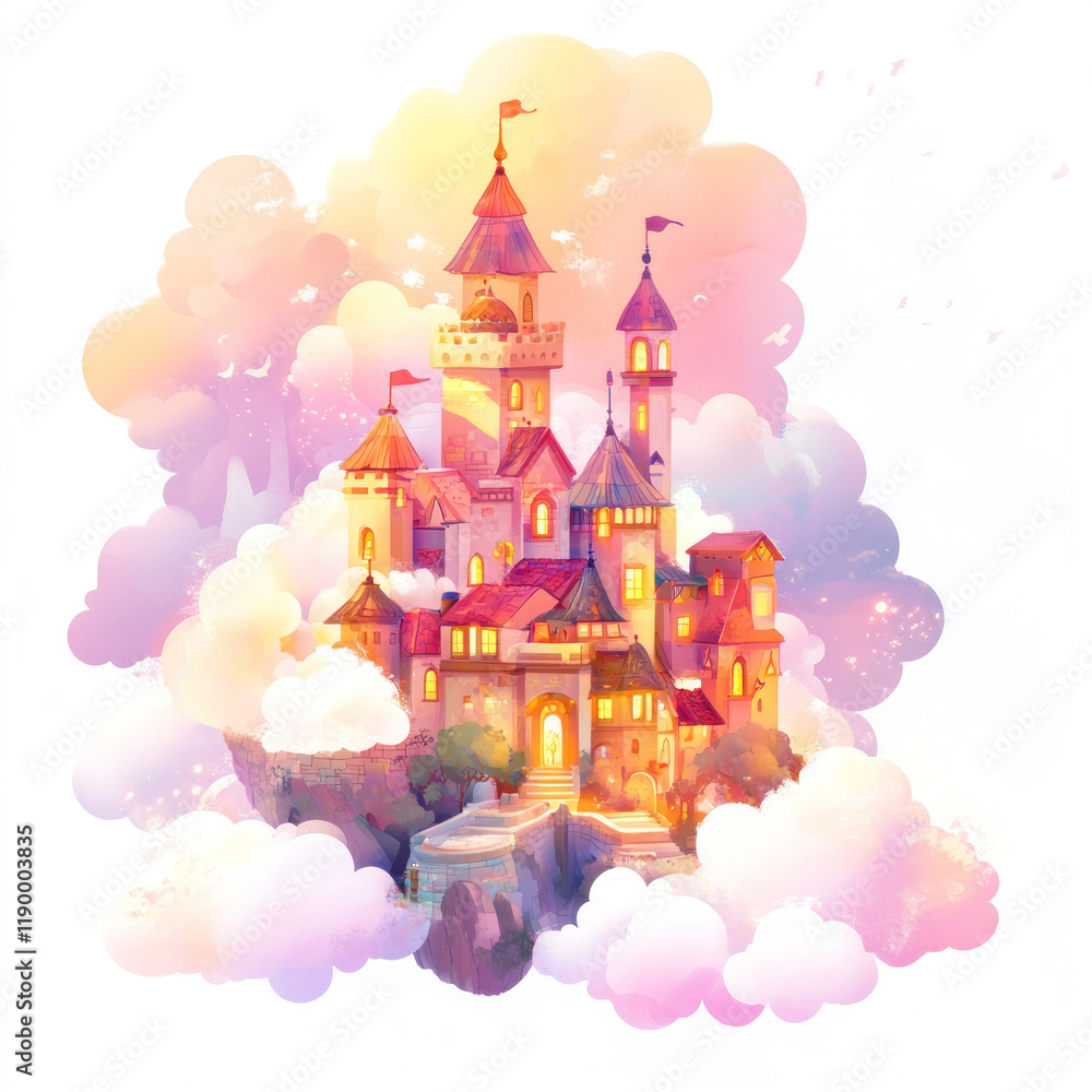 Whimsical Floating Castle in Clouds Whimsical Floating Castle in Clouds