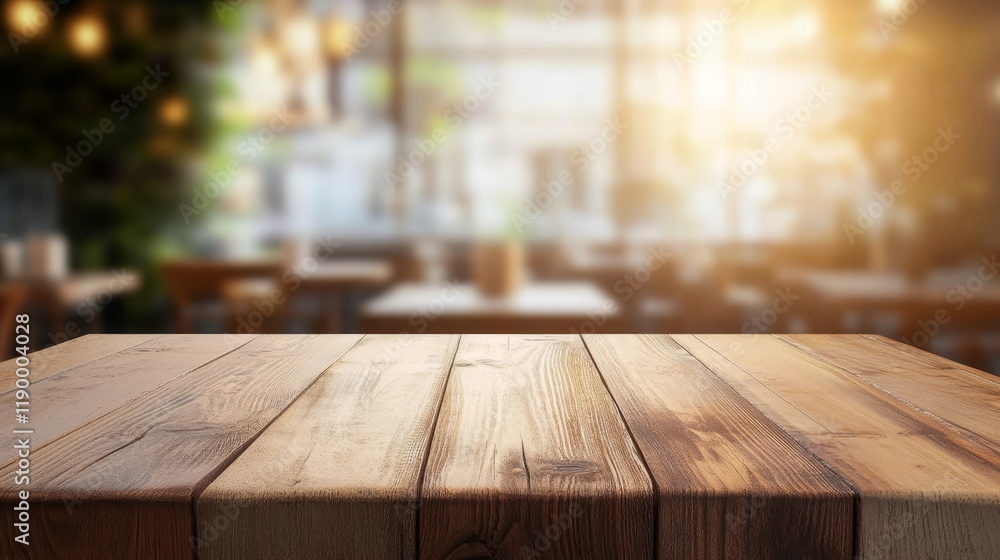 Softly Blurred Restaurant Interior with Warm Light and Wood Table Softly Blurred Restaurant Interior with Warm Light and Wood Table