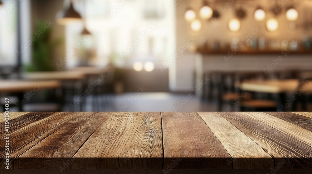 Softly Blurred Interior of a Restaurant with Wooden Table Focus Softly Blurred Interior of a Restaurant with Wooden Table Focus