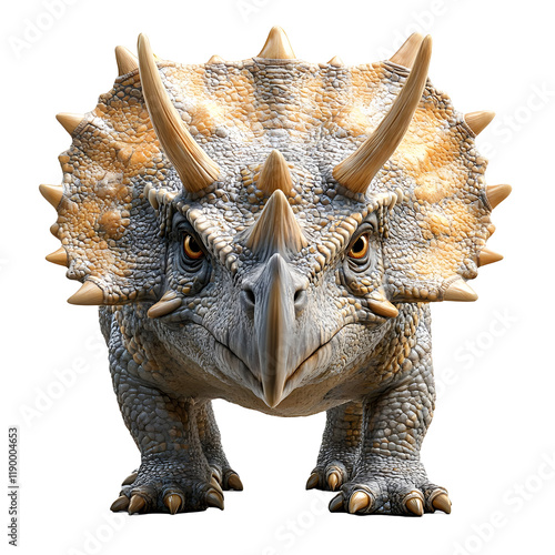 A Triceratops Dinosaur with Horns and a Frill on Its Head, Isolated on a Transparent Background