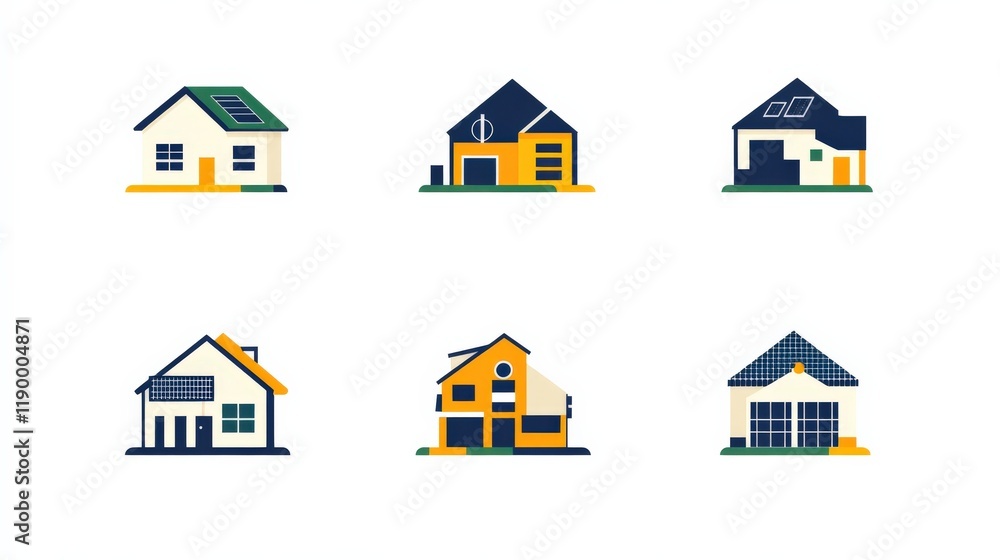 Fototapeta premium Solar Panel House Icons