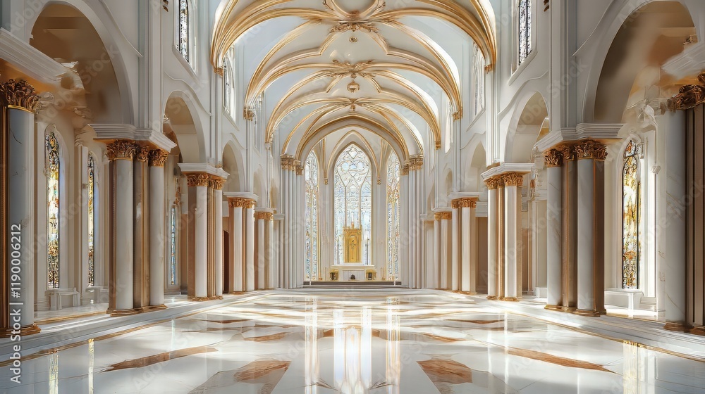 Fototapeta premium Grand hall with marble floor and columns