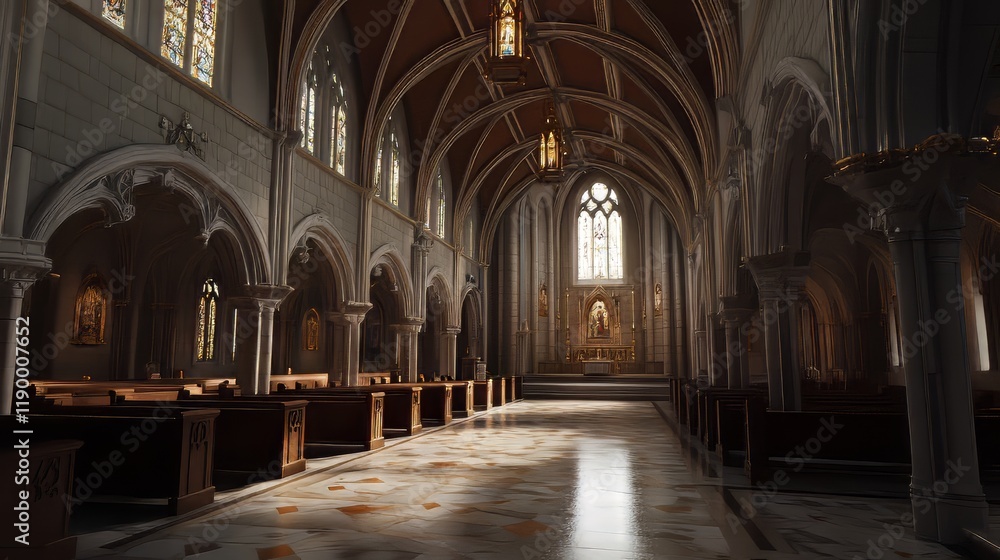 Fototapeta premium Sunlit Gothic church interior