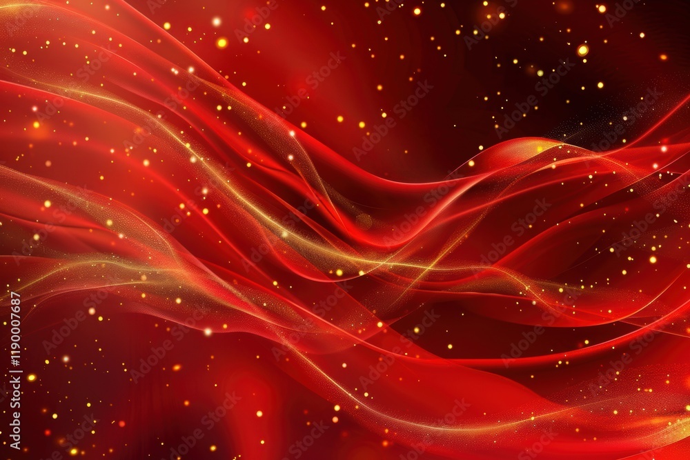 Obraz premium Abstract Red Background with Glowing Waves, Light Trails, and Shimmering Particles for a Digital Fantasy Design