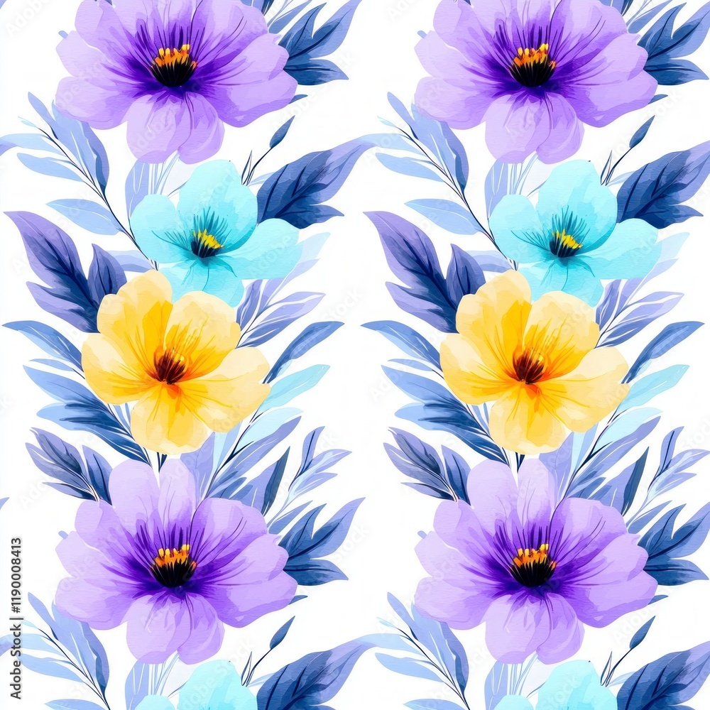 Fototapeta premium Elegant Floral Seamless Pattern Dainty Watercolor Flowers Soft Hues Neutral Tones Whit