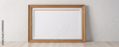 Empty wooden frame for artwork display on white background, mockup, artwork