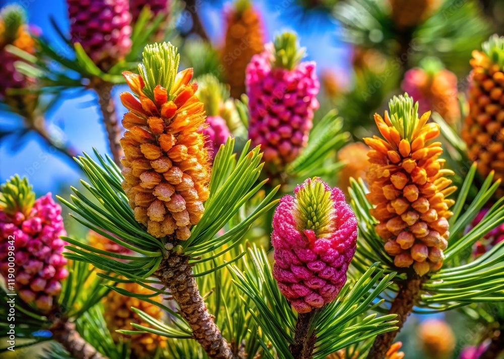 Fototapeta premium Blooming Pinus radiata Pinecones - Spring Arboretum Sochi