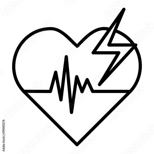 Modern line art heart attack defibrillator icon. Ideal for medical, healthcare, and emergency response projects.