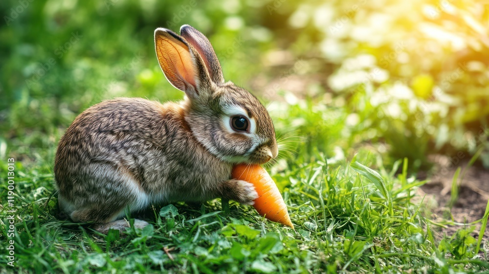 Obraz premium Cute Bunny Eating Carrot