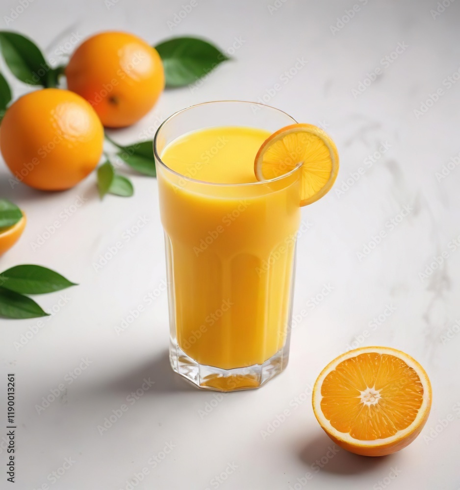 Freshly squeezed orange juice on white background, drink, refreshment, fresh Freshly squeezed orange juice on white background, drink, refreshment, fresh