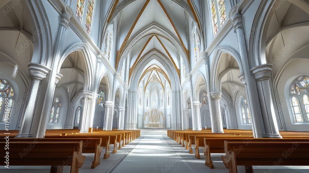 Fototapeta premium Grand church interior, serene and bright