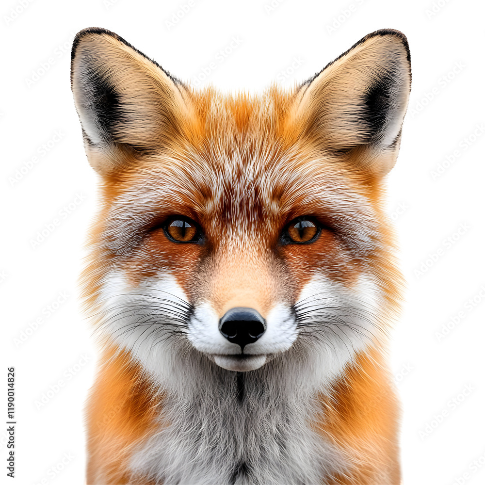 Fototapeta premium Close-up of a red fox staring directly at the camera with a transparent background.