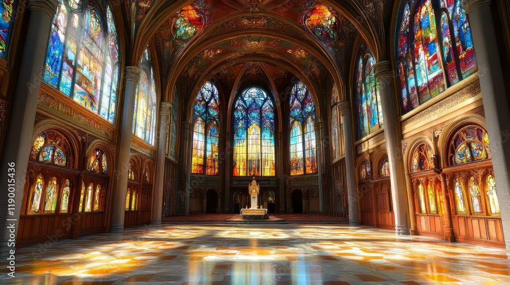 Fototapeta premium Sunlit interior of a grand chapel