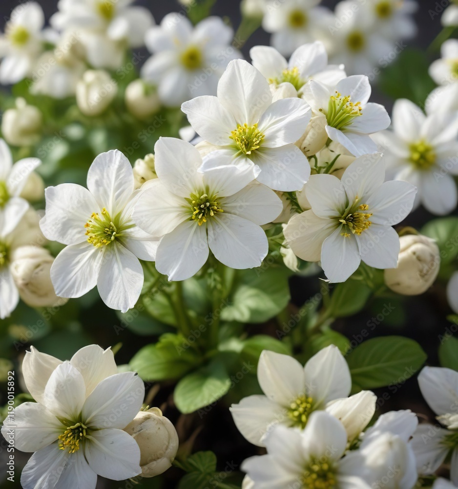 Group of white potato flowers in a close-up photo, potatoes, flowers Group of white potato flowers in a close-up photo, potatoes, flowers