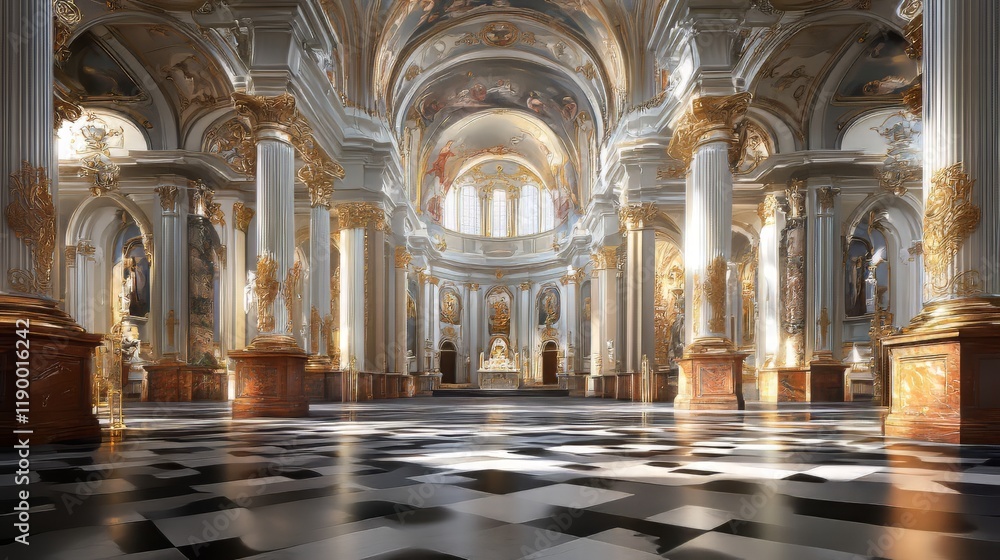 Obraz premium Grand Cathedral Interior, Sunlight