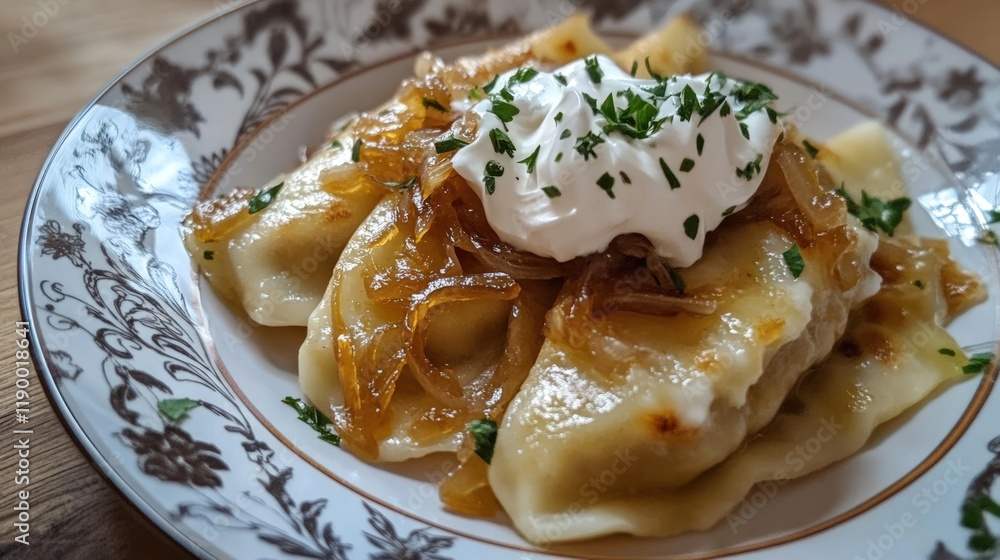 Delicious Pierogi with Caramelized Onions and Sour Cream Delicious Pierogi with Caramelized Onions and Sour Cream