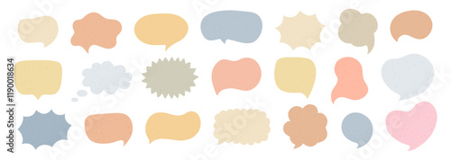Grunge speech bubbles isolated on white background. Doodle speech set in pastel colors with texture. Dialog boxes different forms and colors