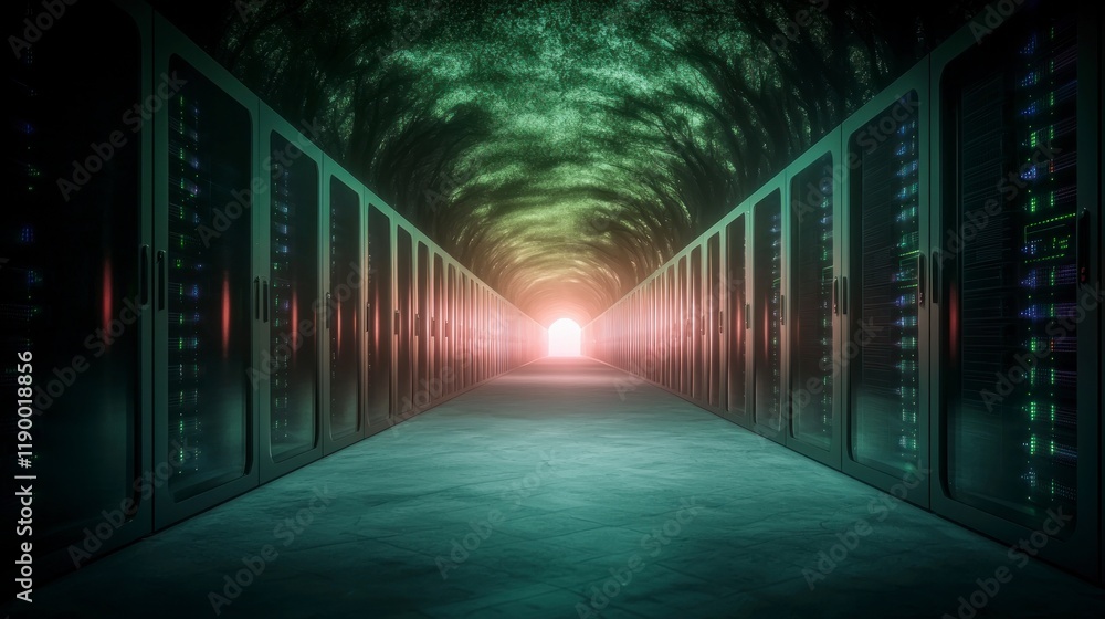 Fototapeta premium Futuristic Server Room Data Center Tunnel Network Technology Digital Storage