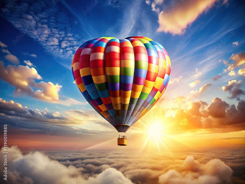 Obraz premium Heart Air Balloon Floating in a Romantic Sky - AI Art