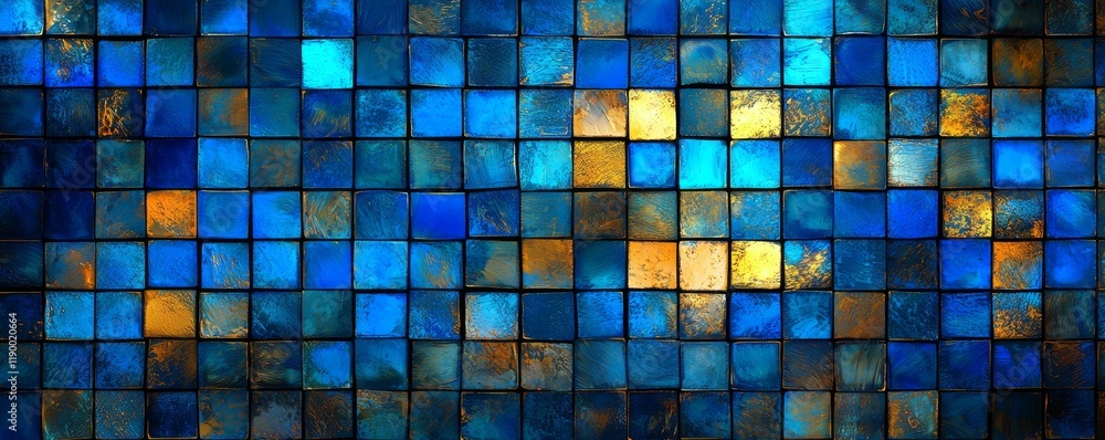 Fototapeta premium A stunning blend of gold and blue cubes creating depth and texture.