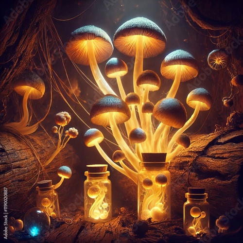 Glowing Mushrooms Used in alchemy for creating potions with uniq photo