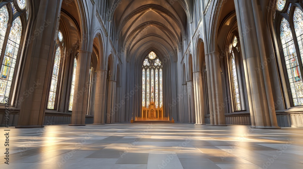 Fototapeta premium Sunlit cathedral interior, grand space