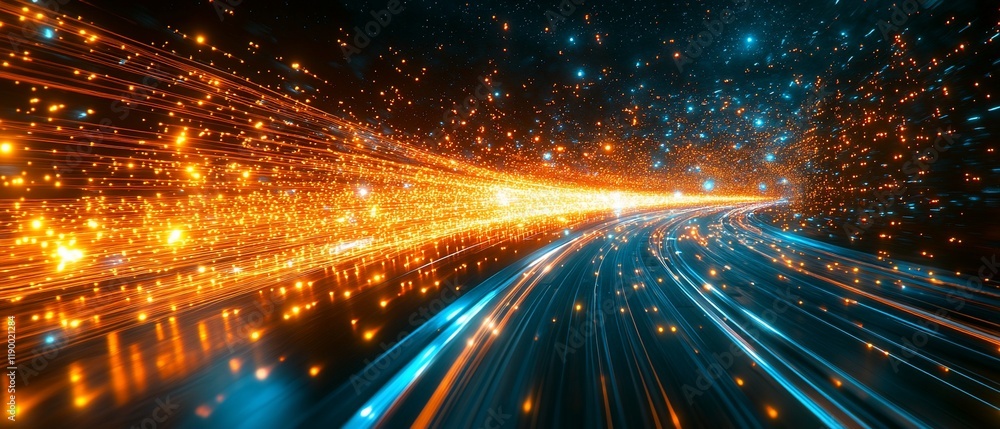 Obraz premium Futuristic highway, glowing particles, speed, technology, abstract background