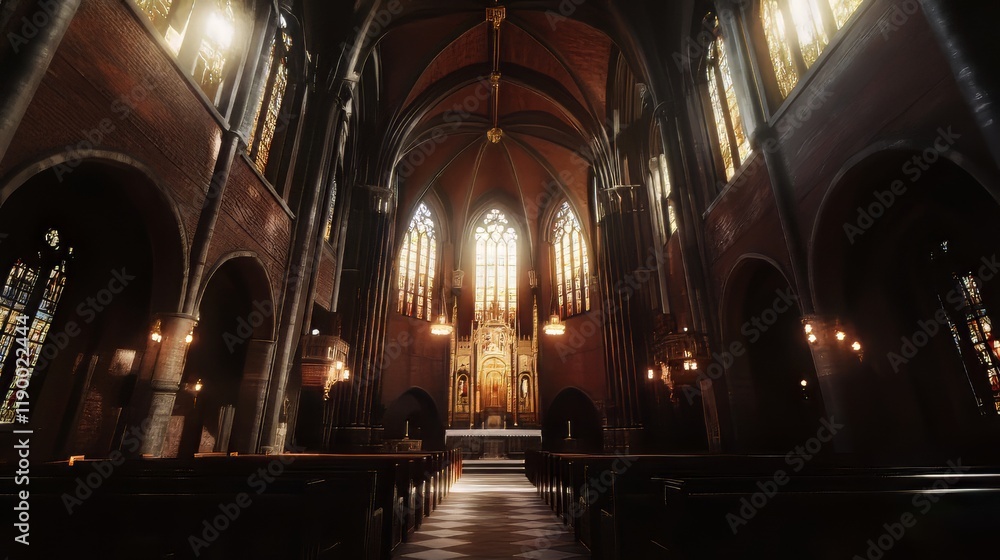 Fototapeta premium Sunlit interior of a grand church