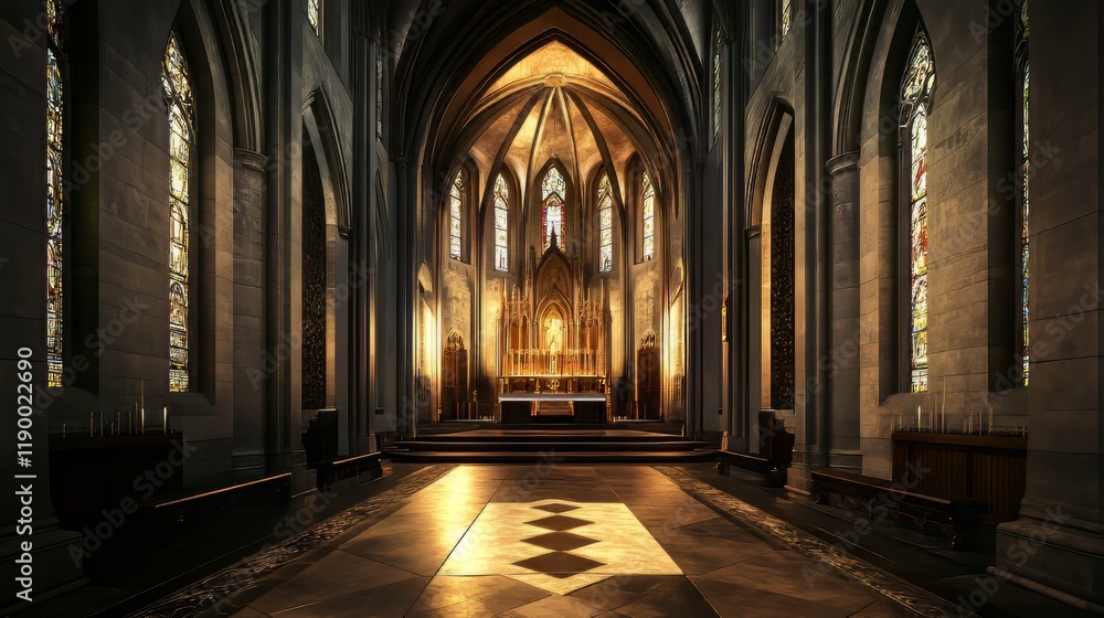 Fototapeta premium Serene interior of a grand cathedral