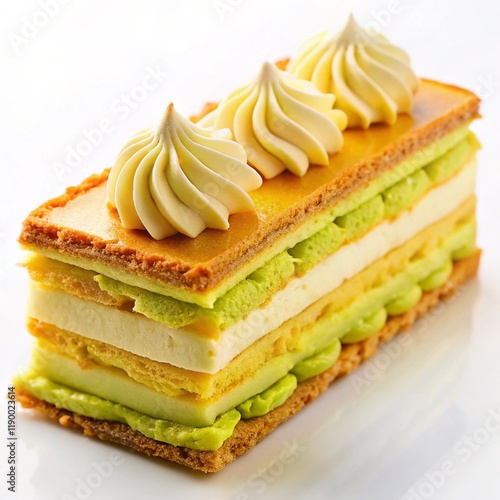 A slice of six lear of very nice delicious designable  cream with vevrant yellow colour close up photo