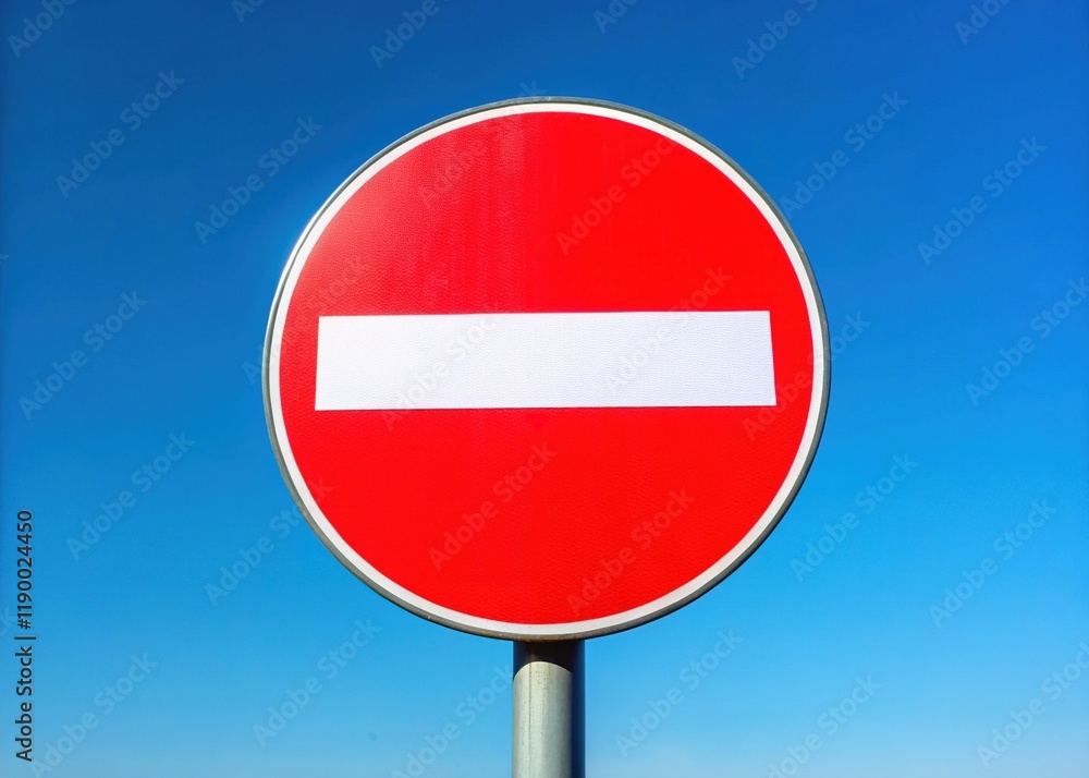 Red and White No Entry Sign, Bright Blue Sky, Daytime Photography