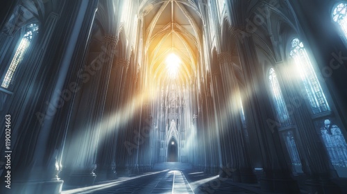 Sunbeams illuminate cathedral nave