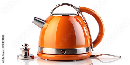 Retro Orange Enamel Electric Kettle - Kitchen Appliance Stock Photo photo