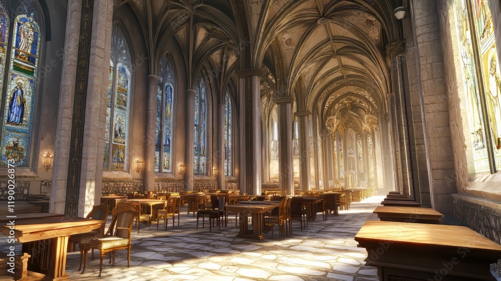 Grand hall with stained glass windows Grand hall with stained glass windows